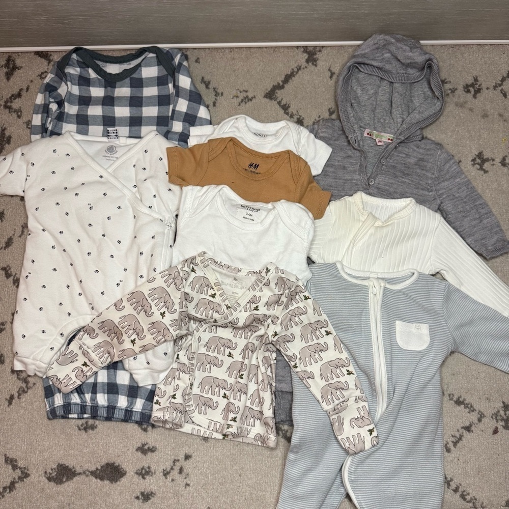 100% Organic Cotton and Wool Neutrals Unisex Baby Clothing 9 Pc Bundle Lot